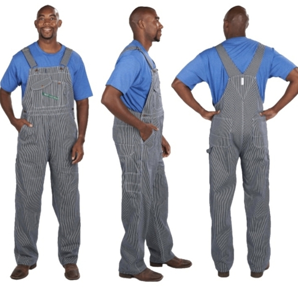 Key Imperial Pinstripe Denim Bib Pocket Overalls Button Fly - Size 34/34 - Picture 2 of 16